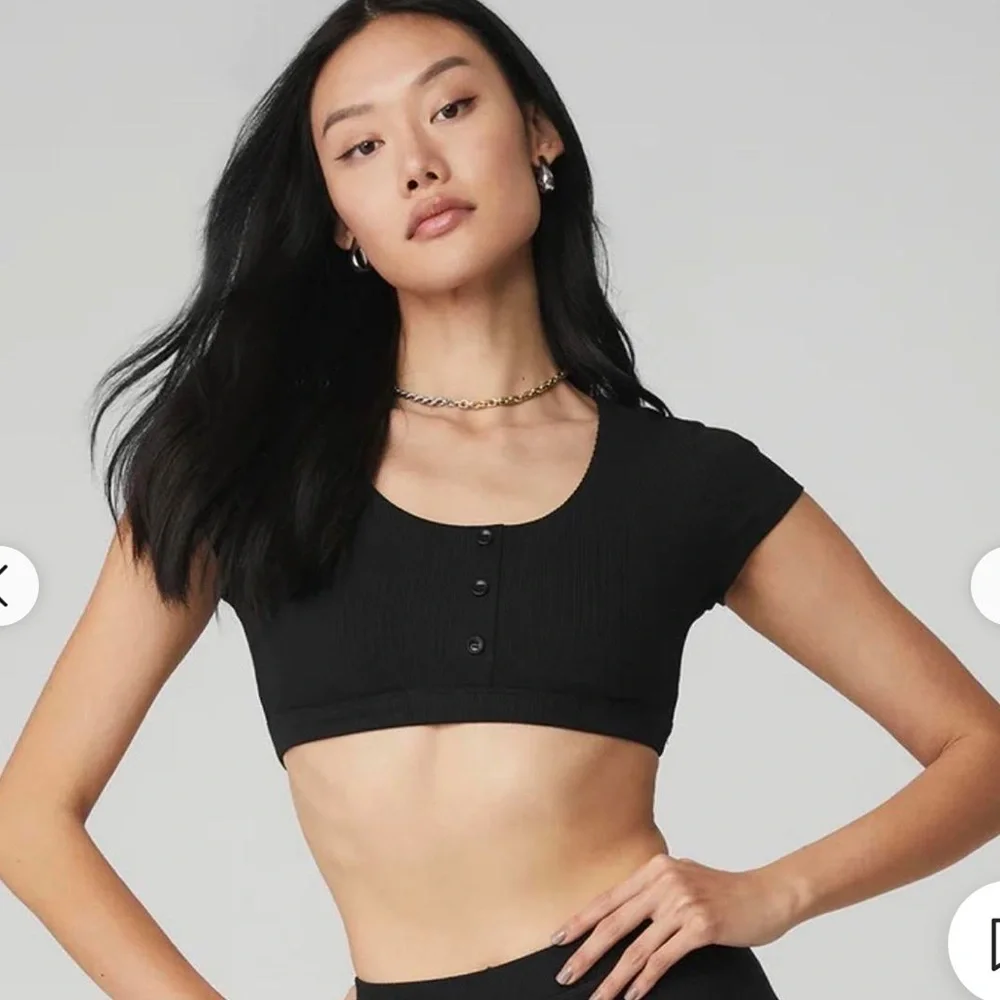 ALO Yoga Blissful Henley Bra Top in Black